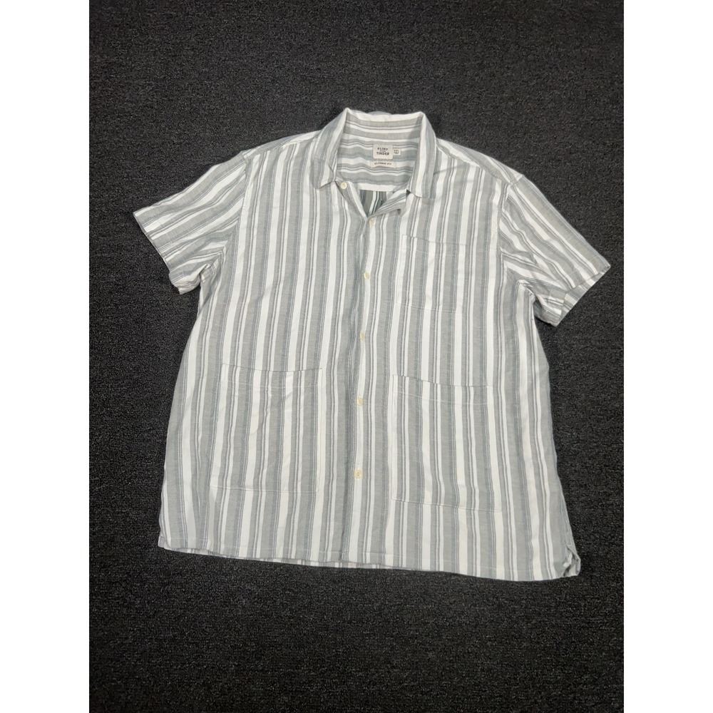 Flint And Tinder Guayabera Shirt Mens 2XL Olive‎ Green Striped Huckberry